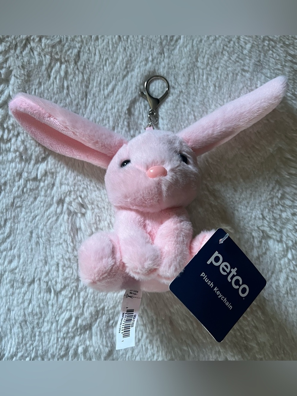 Pink Plush Bunny Keychain with Clip